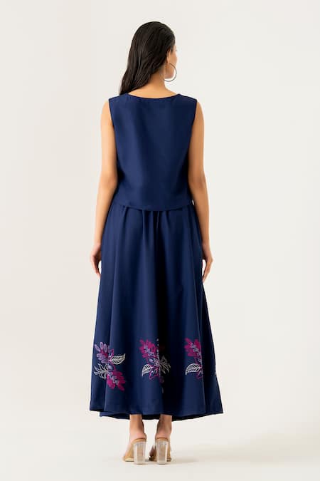 K-Anshika Navy Floral Embroidered Co-ord Set