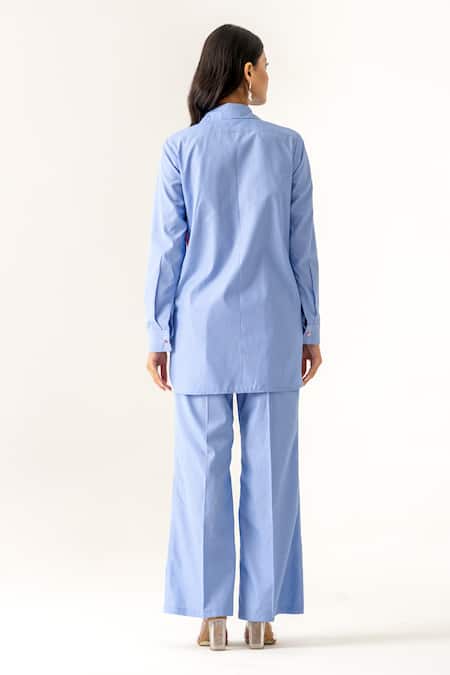 K-Anshika Floral Embroidered Sky Blue Co-Ord Set 