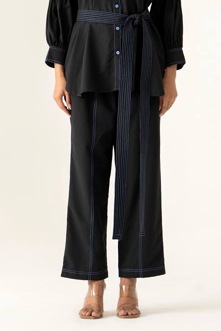 Buy_K-Anshika_Black Cotton Embroidery, Sequins Collared Puff Sleeve Co-ord Set _Online_at_Aza_Fashions