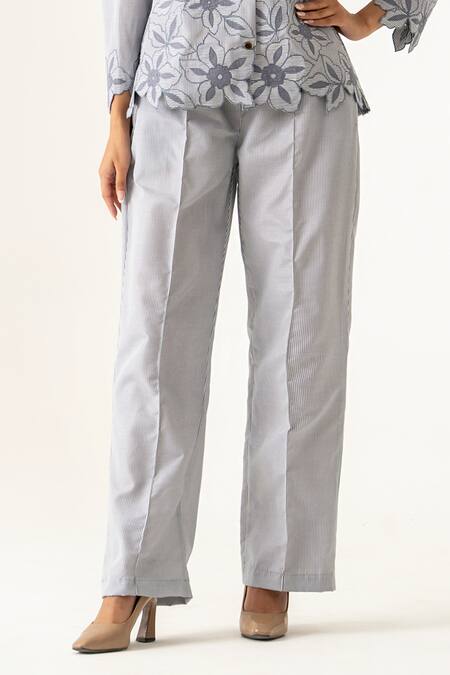 K-Anshika Gray Cotton Embroidery Notched Neck Floral Grey Co-ord Set Online at Aza Fashions K-Anshika_Gray Cotton Embroidery Notched Neck Floral Grey Co-ord Set _Online_at_Aza_Fashions