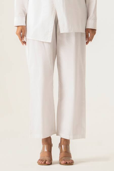 K-Anshika_White Cotton Embroidery, Beads, Sequins Collared Co-ord Set With Peacock _Online_at_Aza_Fashions