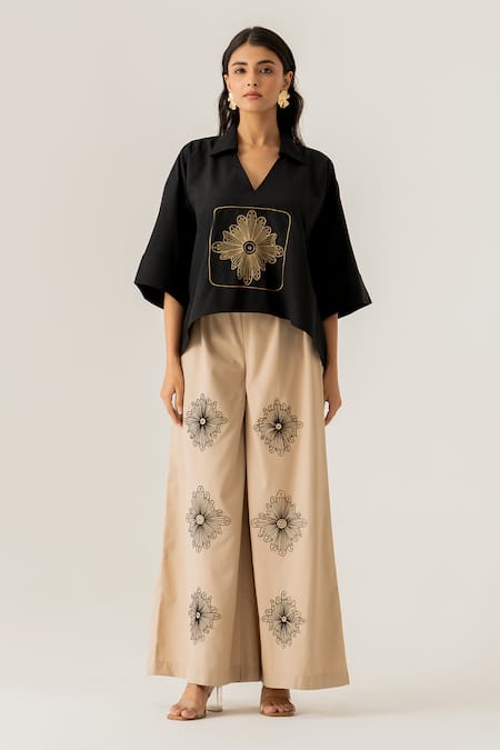 K-Anshika Black & Beige Geometric Co-ord Set 