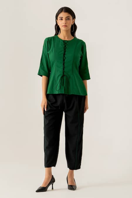 K-Anshika Forest Green Lace-Up Co-ord Set 