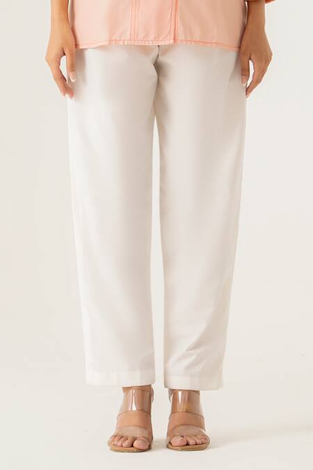 K-Anshika_Peach Cotton Embroidery, Beads, Sequins Collared Co-ord Set With Floral _Online_at_Aza_Fashions