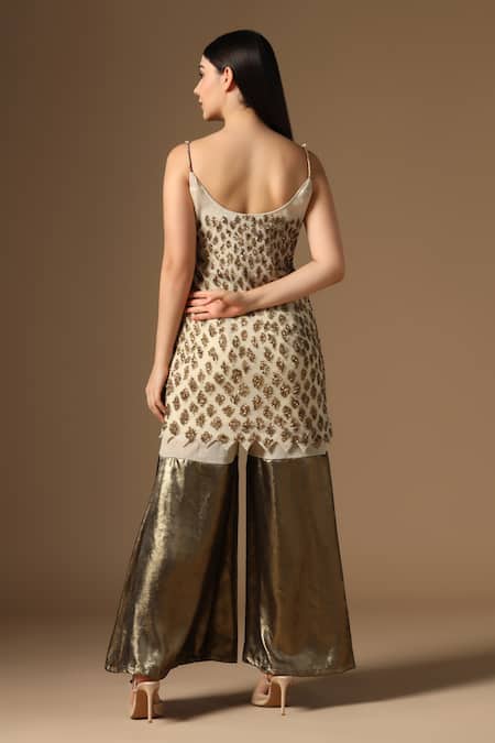 Rina Dhaka Cream Gold Kurta & Sharara Set 