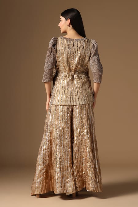 Rina Dhaka Gold Embroidered Kurta & Gharara Set 