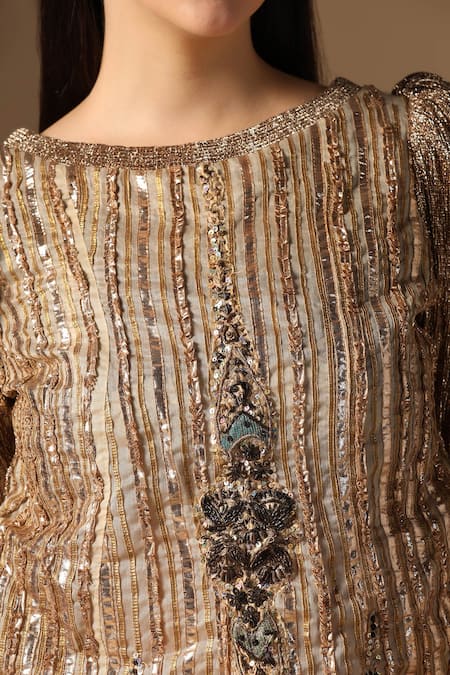 Buy Rina Dhaka Gold Sequins, Embroidery Round Neck Kurta And Gharara Set Buy_Rina Dhaka_Gold Sequins, Embroidery Round Neck Kurta And Gharara Set