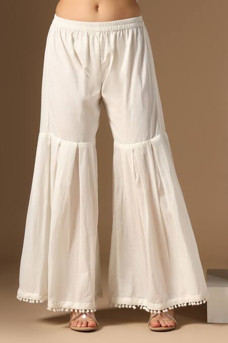 Shop_Rina Dhaka_Off White Cotton Embroidery Round Neck Tunic And Sharara Set _Online_at_Aza_Fashions