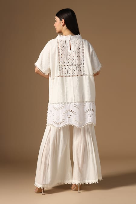 Rina Dhaka Off-White Tunic & Sharara Set 