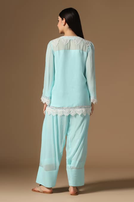 Rina Dhaka Marine Blue Embroidered Kurta & Salwar Set 