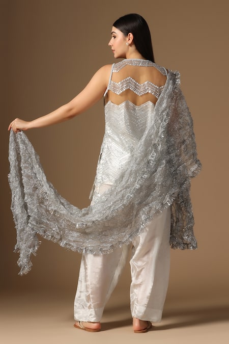 Rina Dhaka Silver Embroidered Kurta Set 