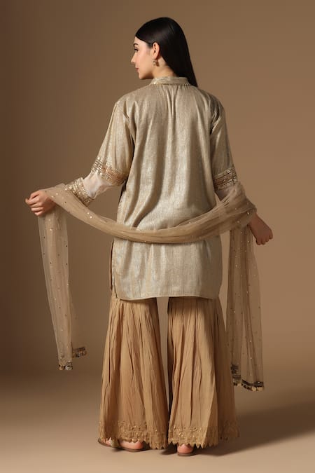 Rina Dhaka Gold Lame Linen Kurta Sharara Set 