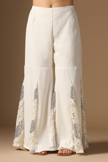 Rina Dhaka_White Sequins, Round Neck And Silver Tunic Sharara Set _Online_at_Aza_Fashions