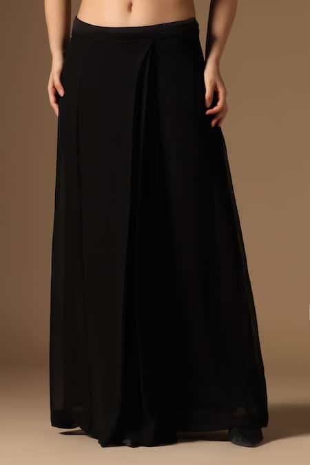 Rina Dhaka_Black Georgette Beads, Lace Keyhole Neck Skirt Saree Set With Dupatta _Online_at_Aza_Fashions