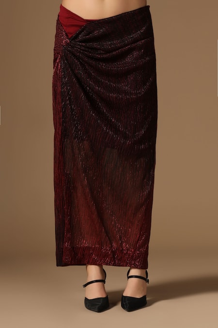 Shop_Rina Dhaka_Maroon Lurex Sequins Round Neck Skirt And Jacket Set _Online_at_Aza_Fashions