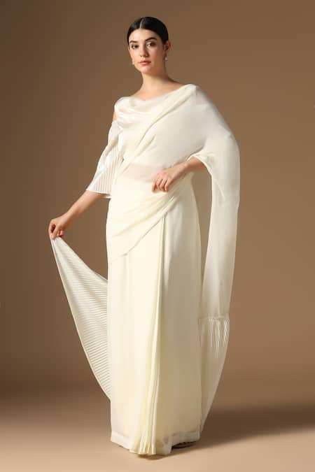 Rina Dhaka Cream Georgette Saree with Blouse 