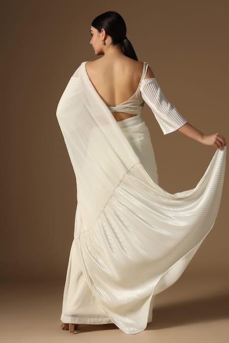 Rina Dhaka Cream Georgette Saree with Blouse 
