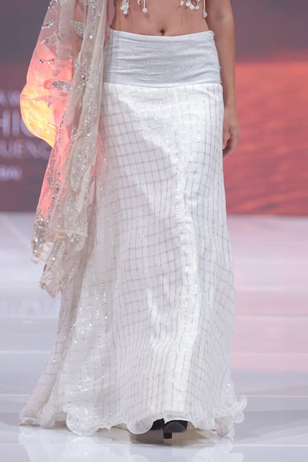 Buy_Rina Dhaka_White Georgette, Net Sequins, Embroidery Halter Neck And Gold Lehenga Set _Online_at_Aza_Fashions