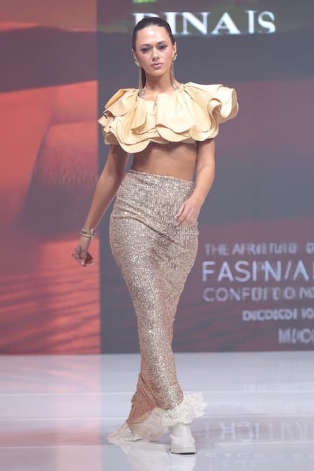 Rina Dhaka Gold Sequins Skirt 
