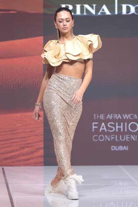 Buy_Rina Dhaka_Gold Sequins Skirt _Online_at_Aza_Fashions