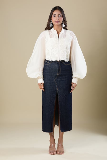 Buy Pankaj & Nidhi Off White Embroidery High Neck Jacket Online at Aza Fashions Buy_Pankaj & Nidhi_Off White Embroidery High Neck Jacket _Online_at_Aza_Fashions