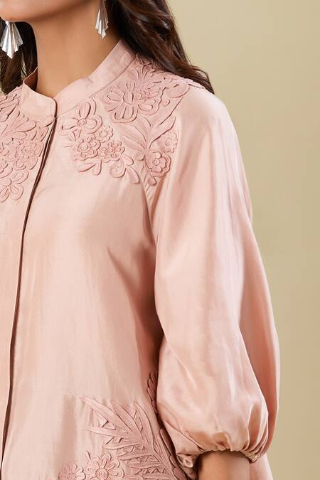 Pankaj & Nidhi_Beige Embroidery Collared Top _at_Aza_Fashions