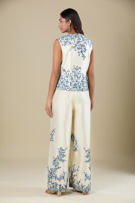 Anamika Khanna Ivory Embroidered Cape Pant Set 