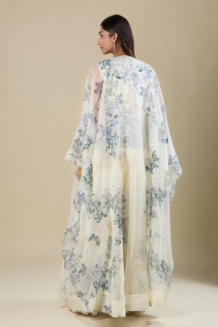 Anamika Khanna Ivory Embroidery Open Neck, Cape Pant Set at Aza Fashions Anamika Khanna_Ivory Embroidery Open Neck, Cape Pant Set_at_Aza_Fashions