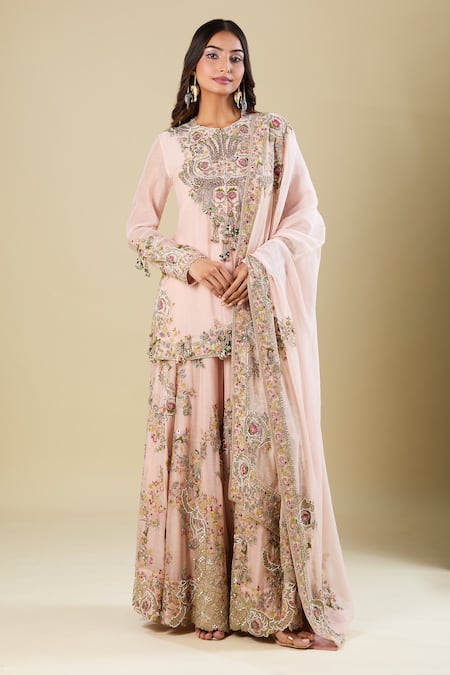 Buy_Anamika Khanna_Pink Sequins, Embroidery Round Neck Emb _Online_at_Aza_Fashions