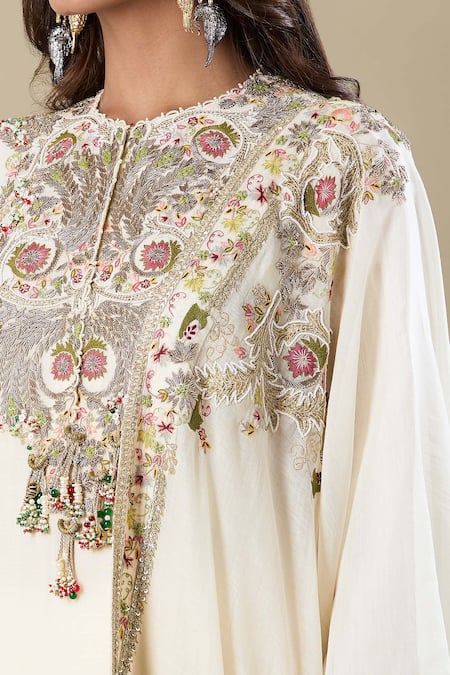 Shop Anamika Khanna Ivory Cotton Embroidery Round Neck Kurta Set Online at Aza Fashions Shop_Anamika Khanna_Ivory Cotton Embroidery Round Neck Kurta Set_Online_at_Aza_Fashions