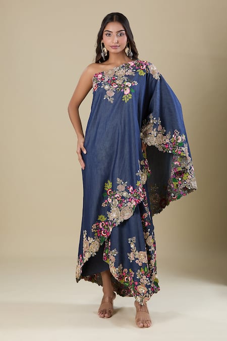 Anamika Khanna Denim Embroidered Skirt Set 