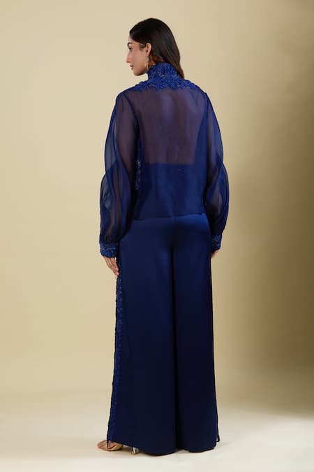 Anamika Khanna Indigo Embroidered Shirt & Pant Set 