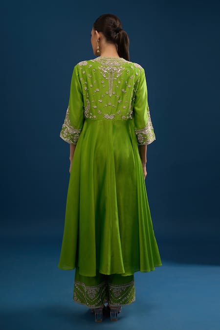 Matsya Lime Green Embroidered Anarkali Set 