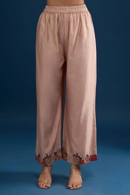 Matsya_Pink Silk Embroidery V-neck Anarkali Set _Online_at_Aza_Fashions