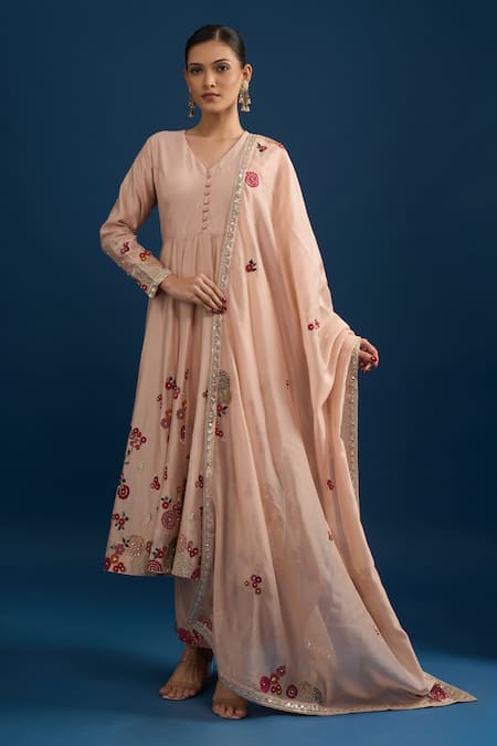 Matsya Embroidered Pink Anarkali Set 