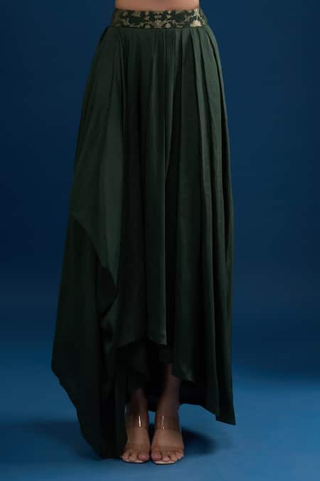 Matsya_Green Silk Embroidery Open , Round Bottle Cape Set _Online_at_Aza_Fashions