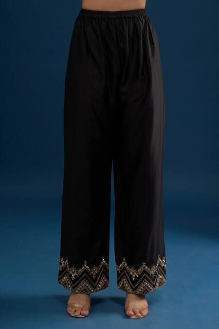 Shop_Matsya_Black Silk Zari, Embroidery V-neck Anarkali Set _Online_at_Aza_Fashions