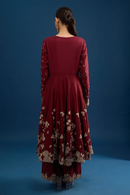 Matsya Scarlet Red Embroidered Anarkali Set 