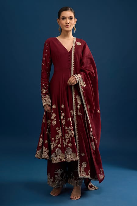 Matsya Scarlet Red Embroidered Anarkali Set 