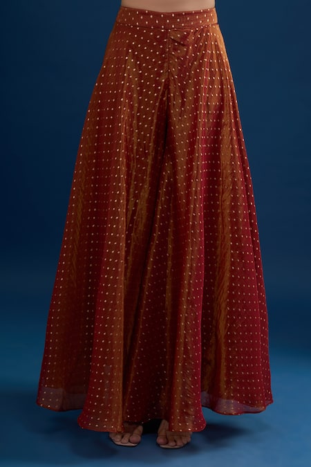 Matsya_Red Silk Embroidery Square , Open Jacket Skirt Set _at_Aza_Fashions