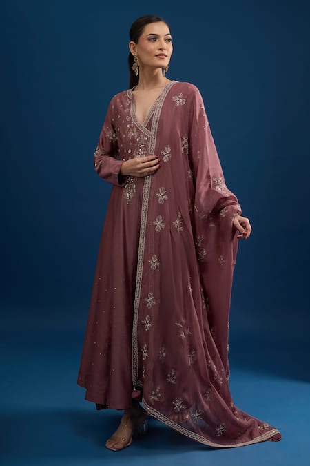 Matsya Embroidered Pink Anarkali Set 
