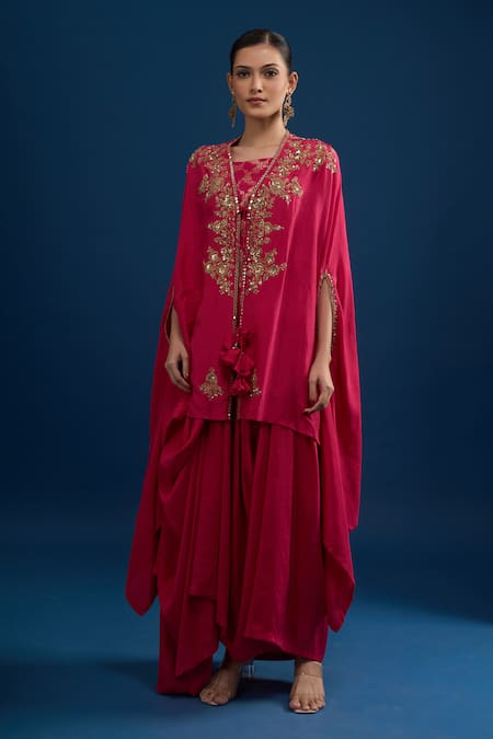 Matsya Embroidered Rani Pink Cape Set 