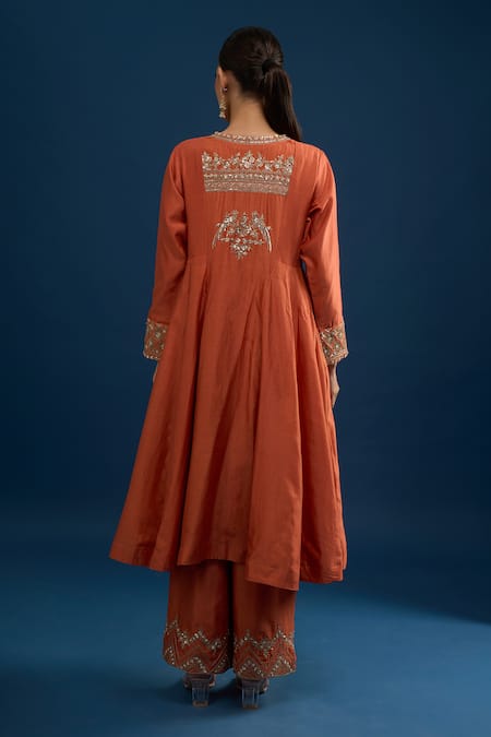 Matsya Rust Red Embroidered Anarkali Set 