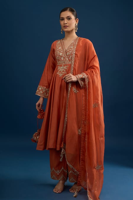 Matsya Rust Red Embroidered Anarkali Set 