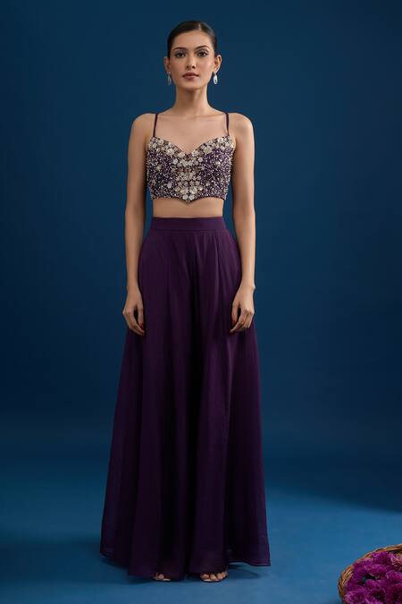 Matsya_Purple Silk Embroidery, Beads, Sequins Open , Sweetheart Jacket Set _at_Aza_Fashions