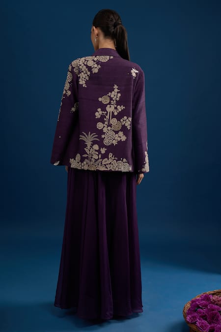 Matsya Embroidered Purple Jacket Set 