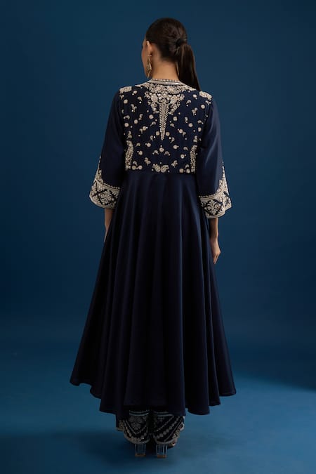 Matsya Navy Blue Embroidered Anarkali Set 