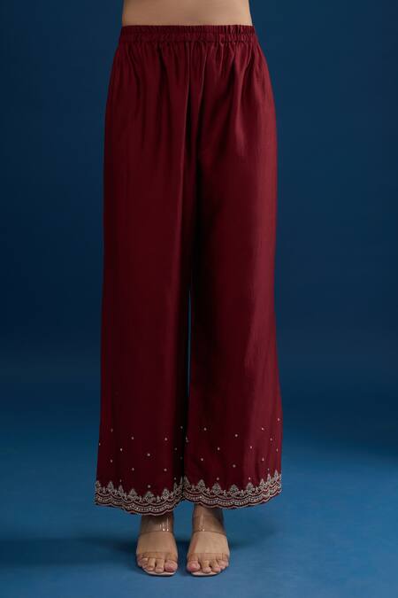 Shop_Matsya_Red Silk Sequins, Embroidery Round Neck Scarlet Kurta Set _Online_at_Aza_Fashions