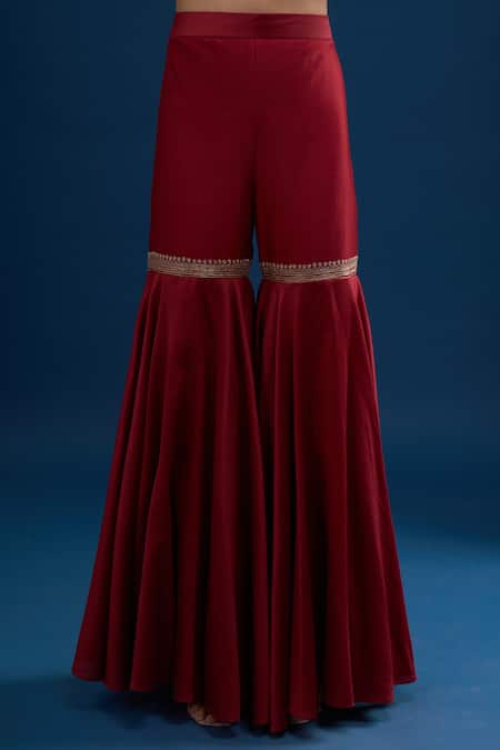 Shop_Matsya_Red Silk Embroidery Open , Round Cape Kurta Sharara Set _Online_at_Aza_Fashions