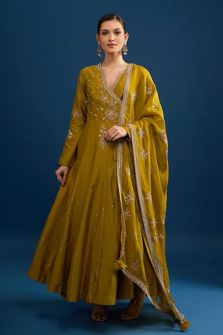 Matsya Embroidered Lime Green Anarkali Set 